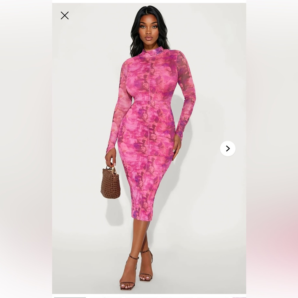 Fashion Nova It's My World Long Sleeve Mesh Midi Dress M